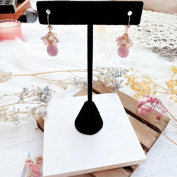 New Lepidolite and Mini Gemstone Cluster Earrings | Handmade in BC - Picture 4 of 5